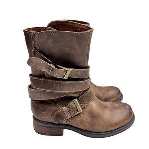 Steve Madden Tan Leather Moto Buckle Boots Sz 7.5